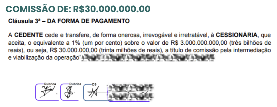 Comissão de R$30.000.000 — Cláusula 3 Forma de Pagamento